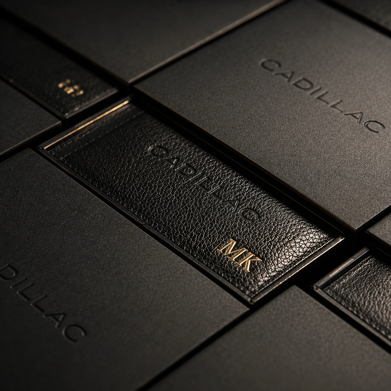 Premium black leather items with gold hot foil personalization