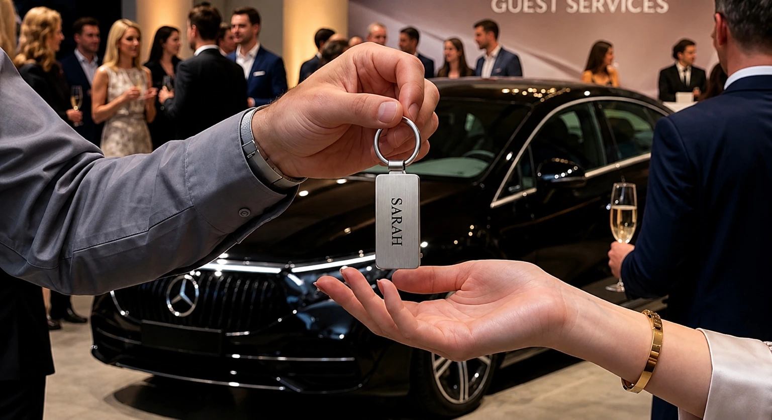 Guest collecting personalized keychain