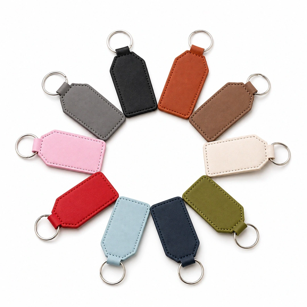 PU leather keychain shown in multiple available colors